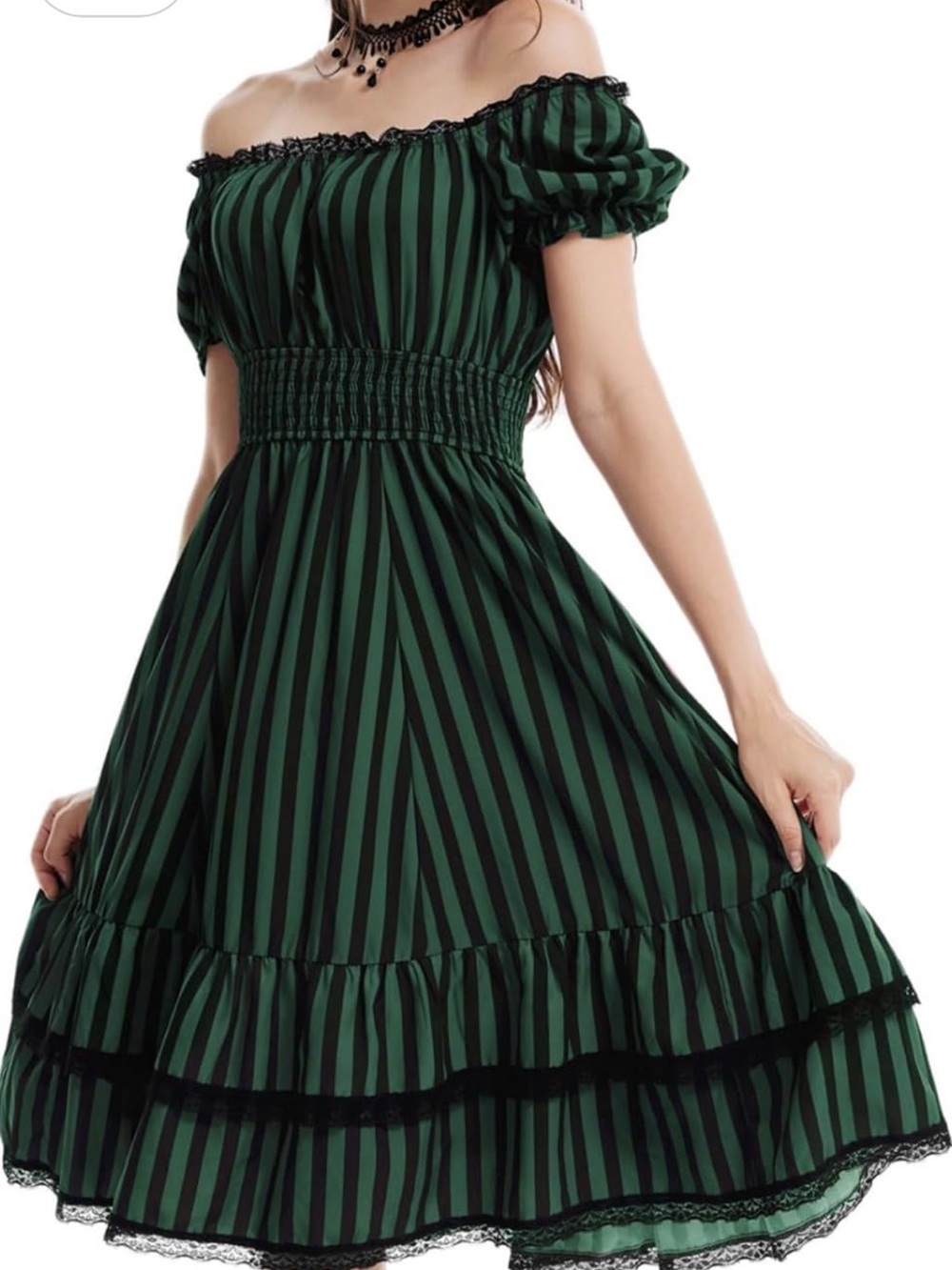 NWT Scarlet Darkness Green Black Stripe Gothic Pirate Corset MIDI Dress 2XL